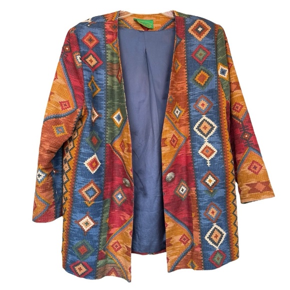Vintage 90s South Western Geometric Blazer Size Large Boho Rodeo Country Prairie - Picture 4 of 8